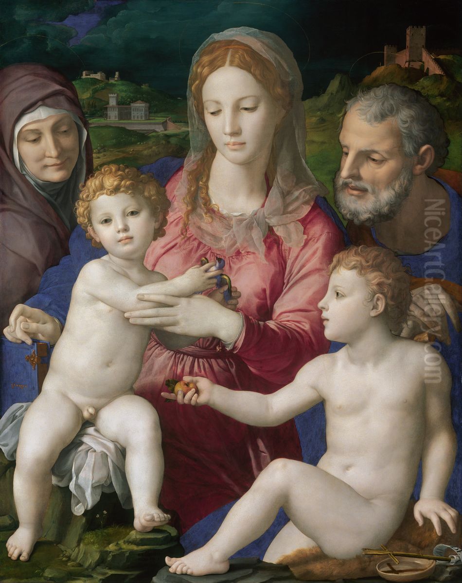 Holy Family with St. Anne and the Infant St. John Oil Painting by Bronzino