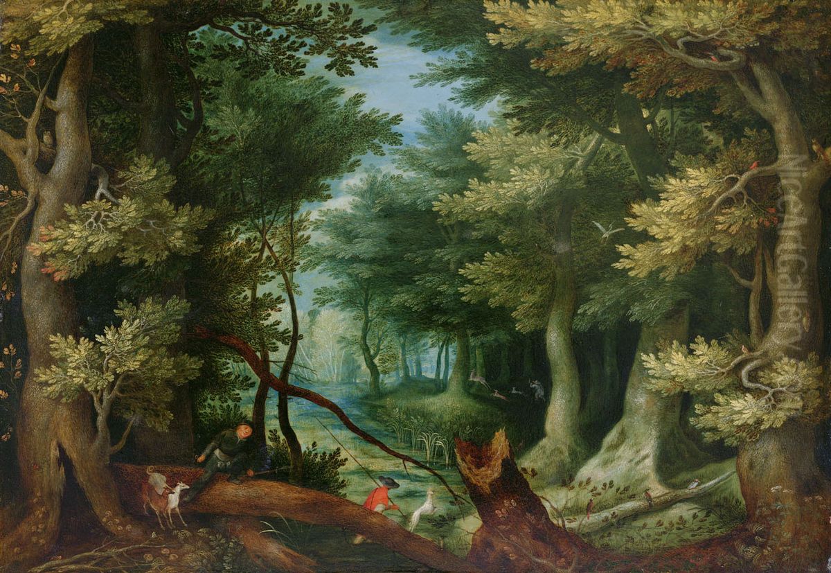 Forest landscape with deer hunt Oil Painting by Jan Brughel