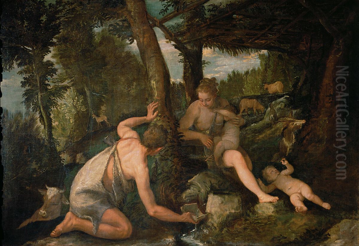 Adam und Eva nach der Vertreibung aus dem Paradies Oil Painting by Paolo Veronese (Caliari)