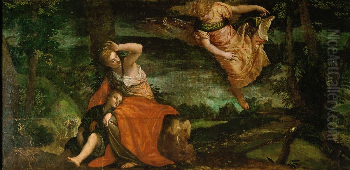The angel appears to Hagar in the desert / Hagar and Ismael in the Desert of Bersheeba Oil Painting by Paolo Veronese (Caliari)