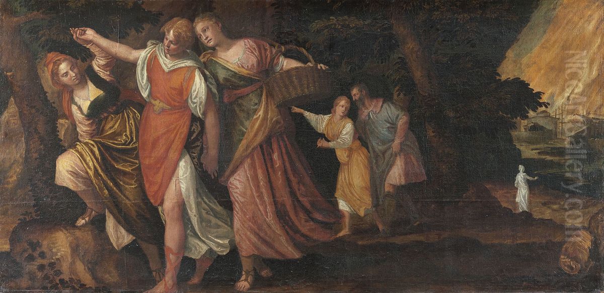 Lot flees Sodom Oil Painting by Paolo Veronese (Caliari)