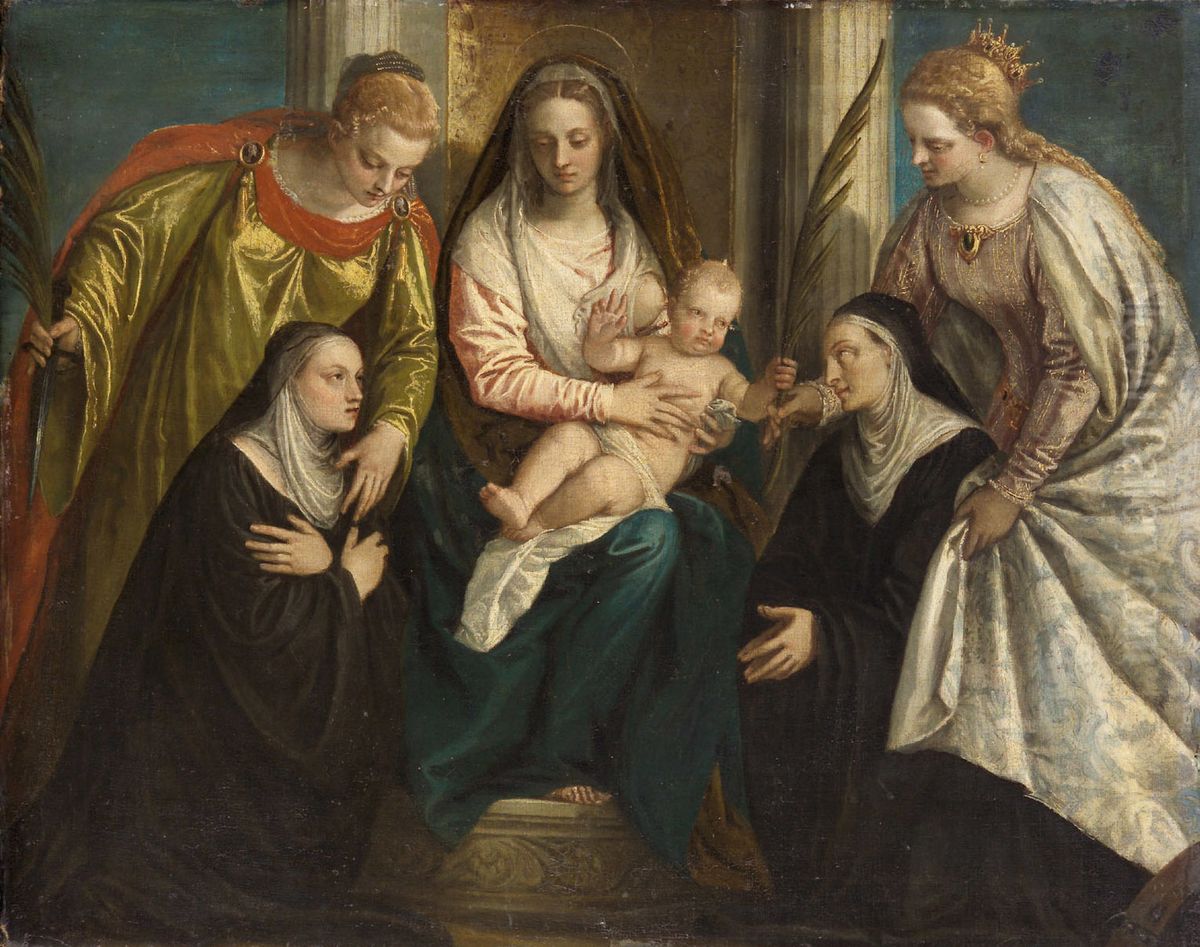 Madonna and Child with Saints Lucy and Catherine and Two Nuns Oil Painting by Paolo Veronese (Caliari)