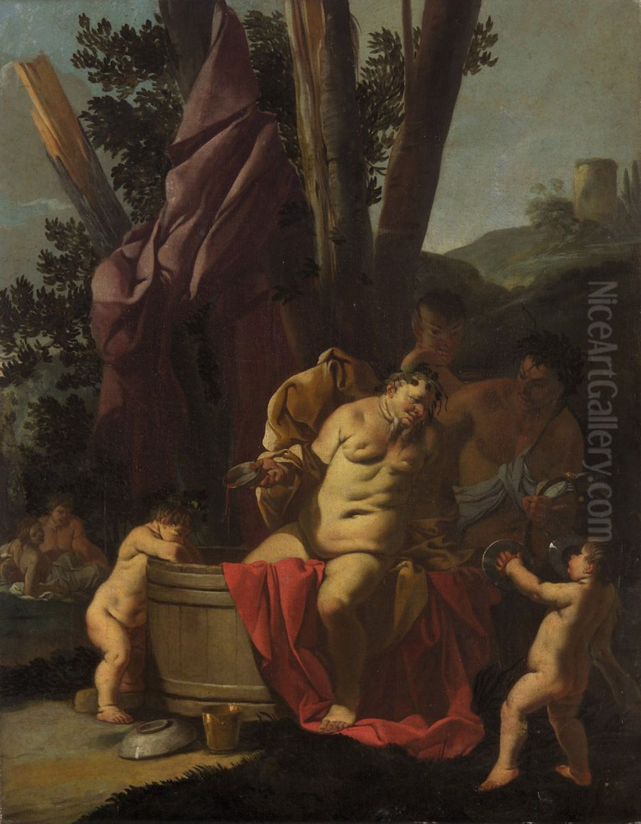 Trunkener Silen Oil Painting by Giulio Carpioni