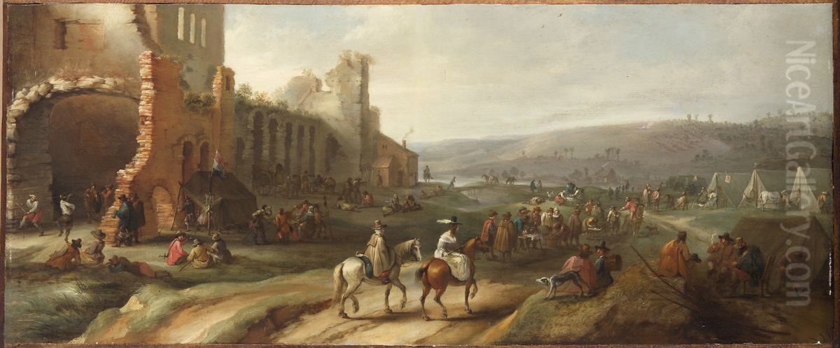 Feldlager mit Ruinen Oil Painting by Robert van den Hoecke