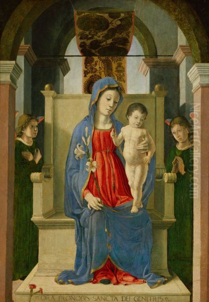 Virgin Mary with lily flowers Oil Painting by Marco Zoppo