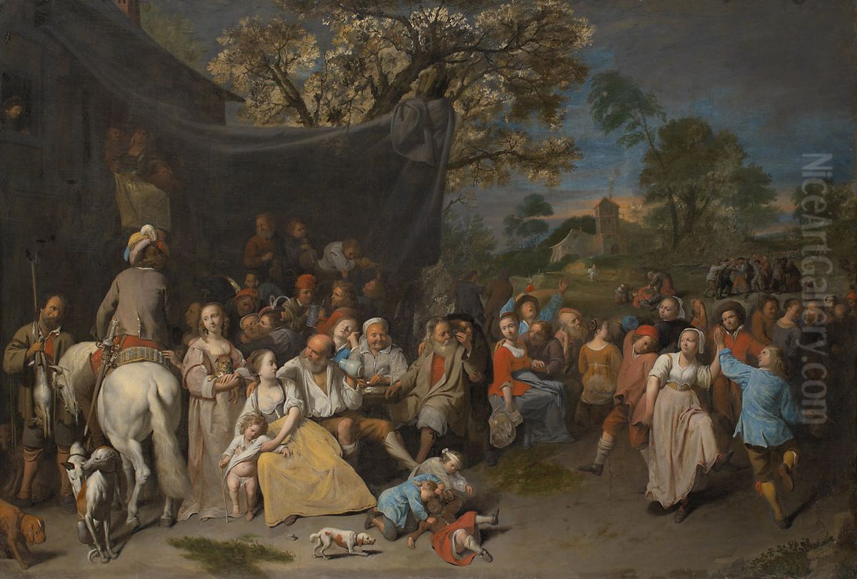 Farmers entertaining themselves (kermess) Oil Painting by David Ryckaert III