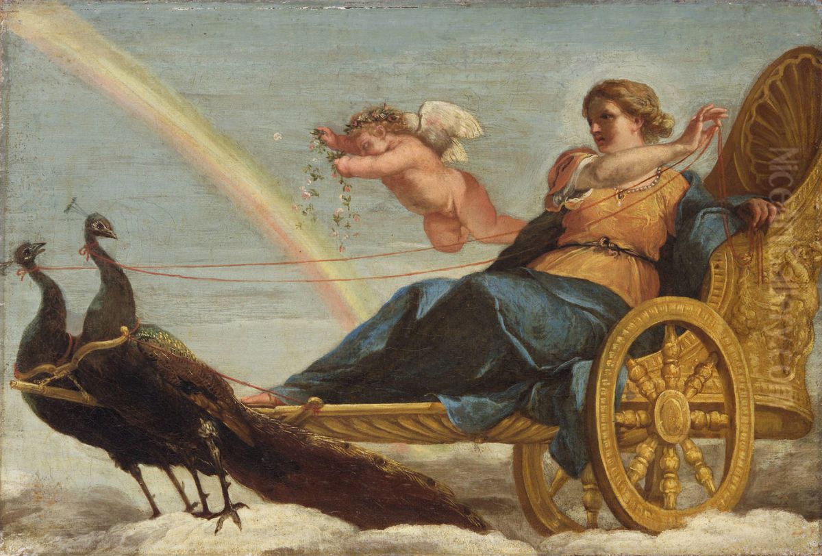 Juno auf dem Pfauenwagen Oil Painting by Andrea Sacchi