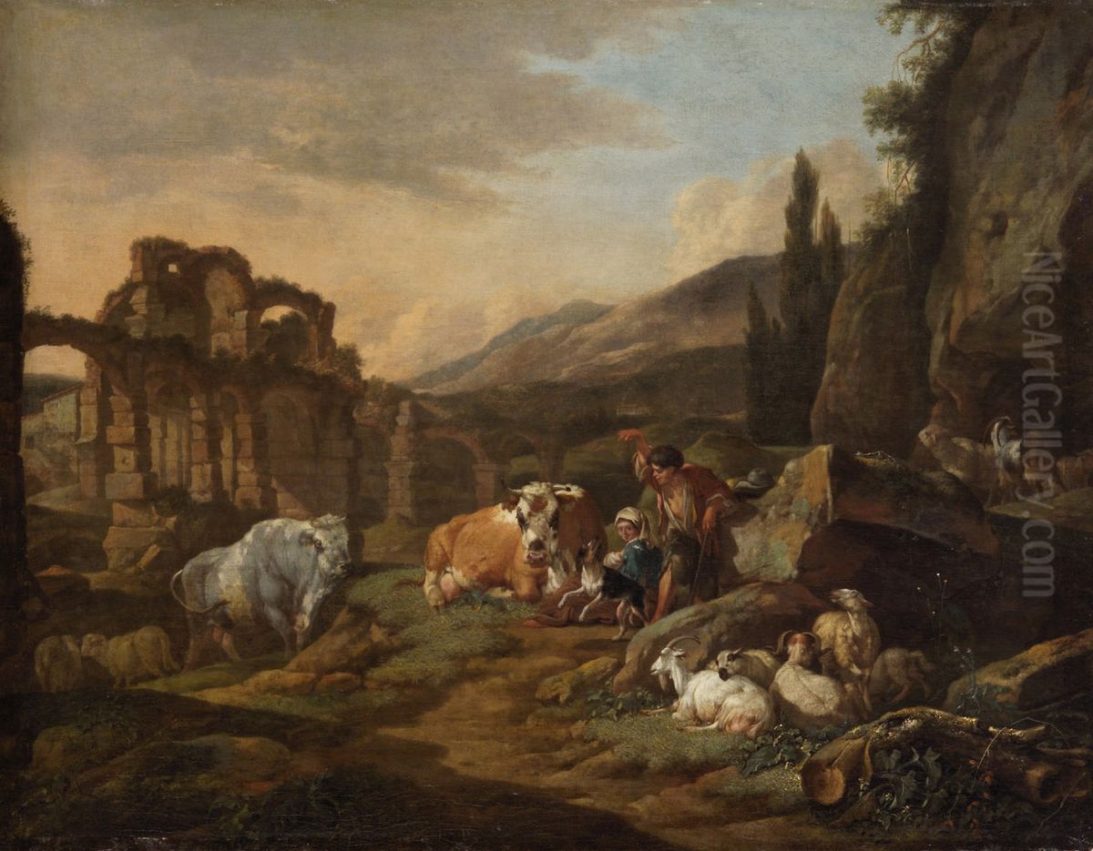 Landschaft mit Tieren Oil Painting by Johann Heinrich Roos