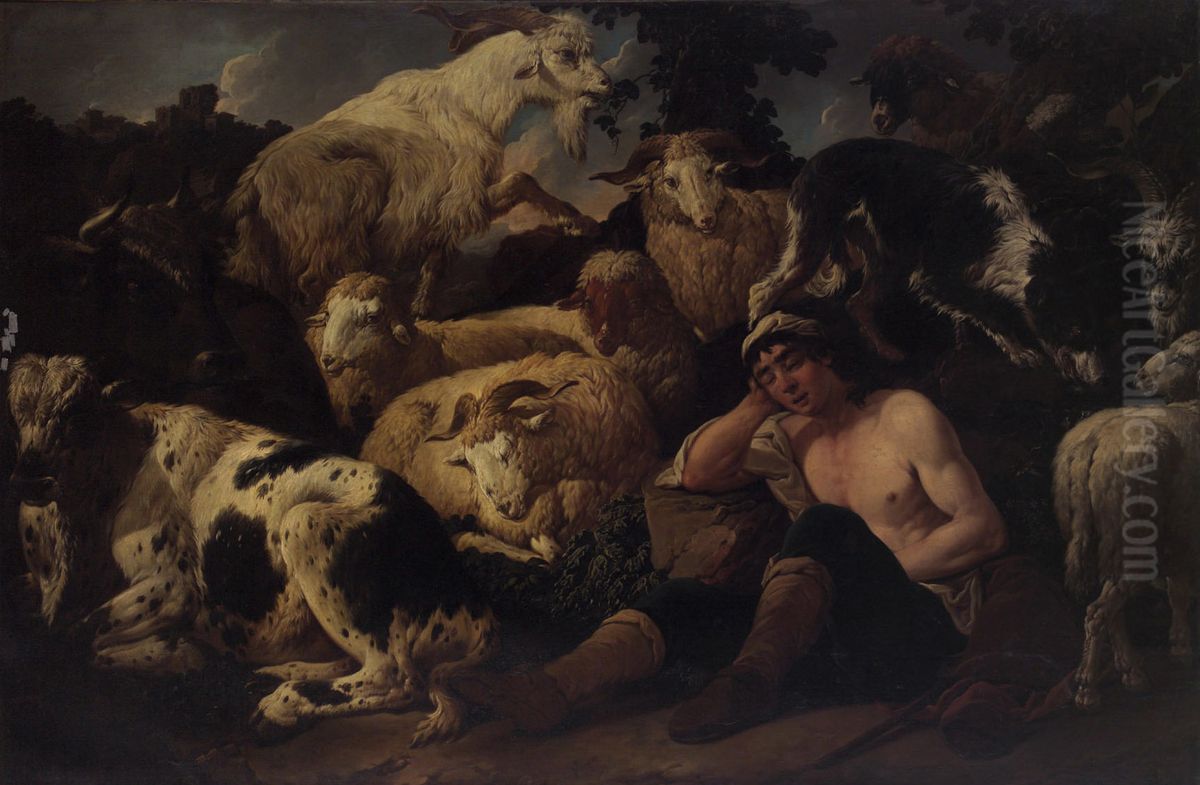 Herde mit schlafenden Hirten Oil Painting by Philipp Peter Roos