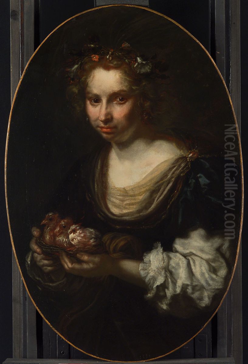 Woman with doves nest Oil Painting by Joachim von, I Sandrart