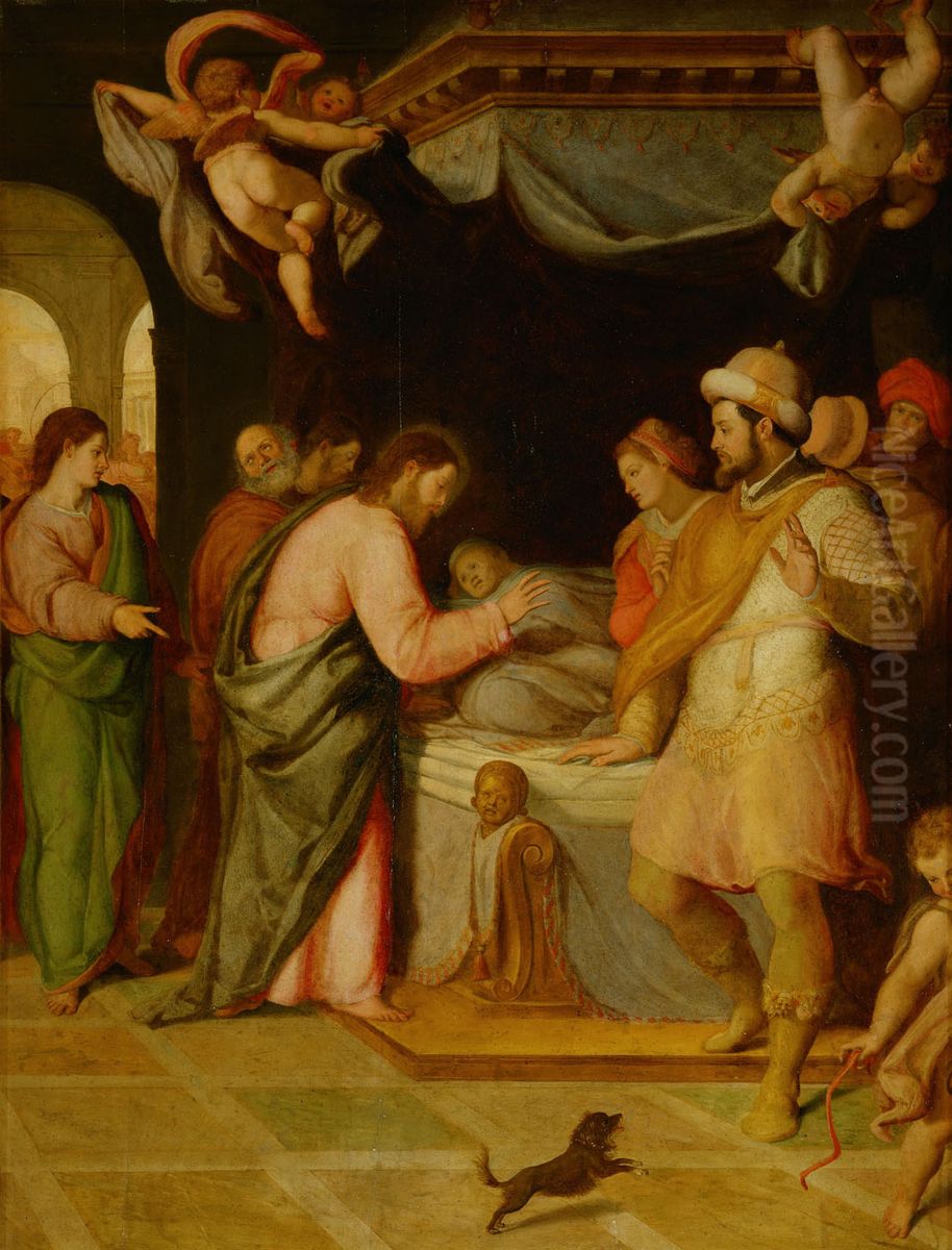 Auferweckung der Tochter des Jairus Oil Painting by Santi Di Tito