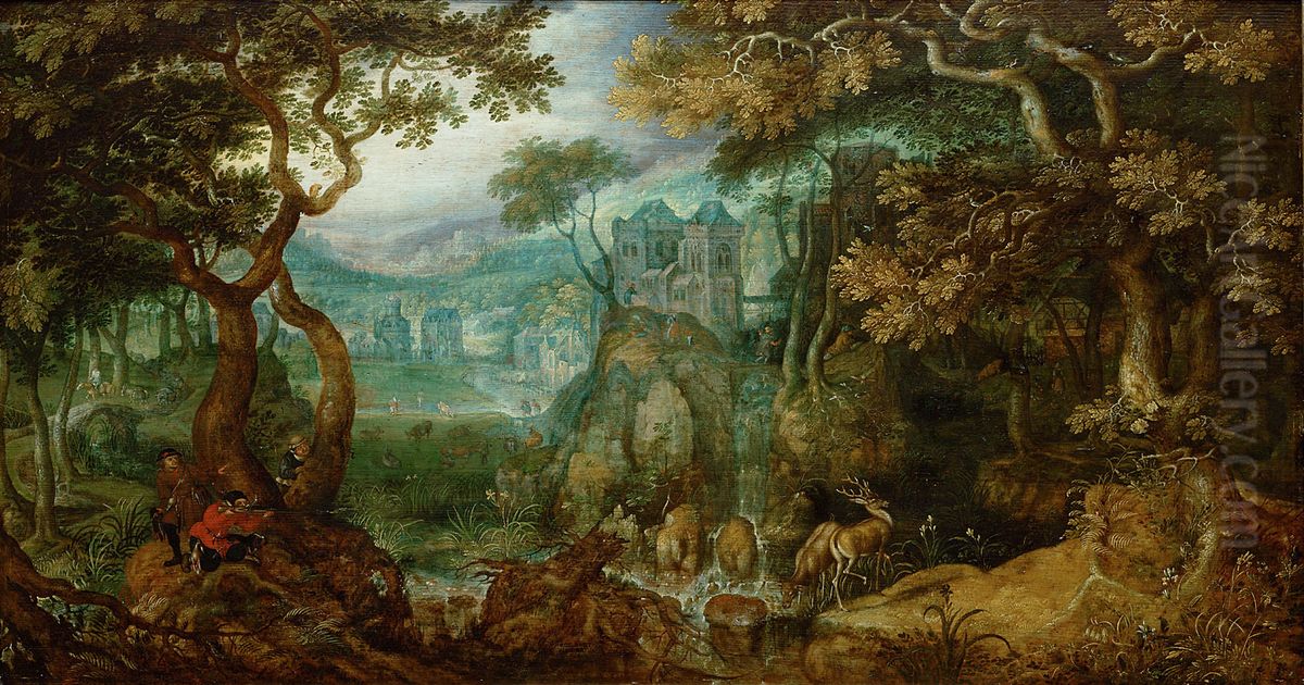 Forest Landscape with Hunters Oil Painting by Roelant Savery