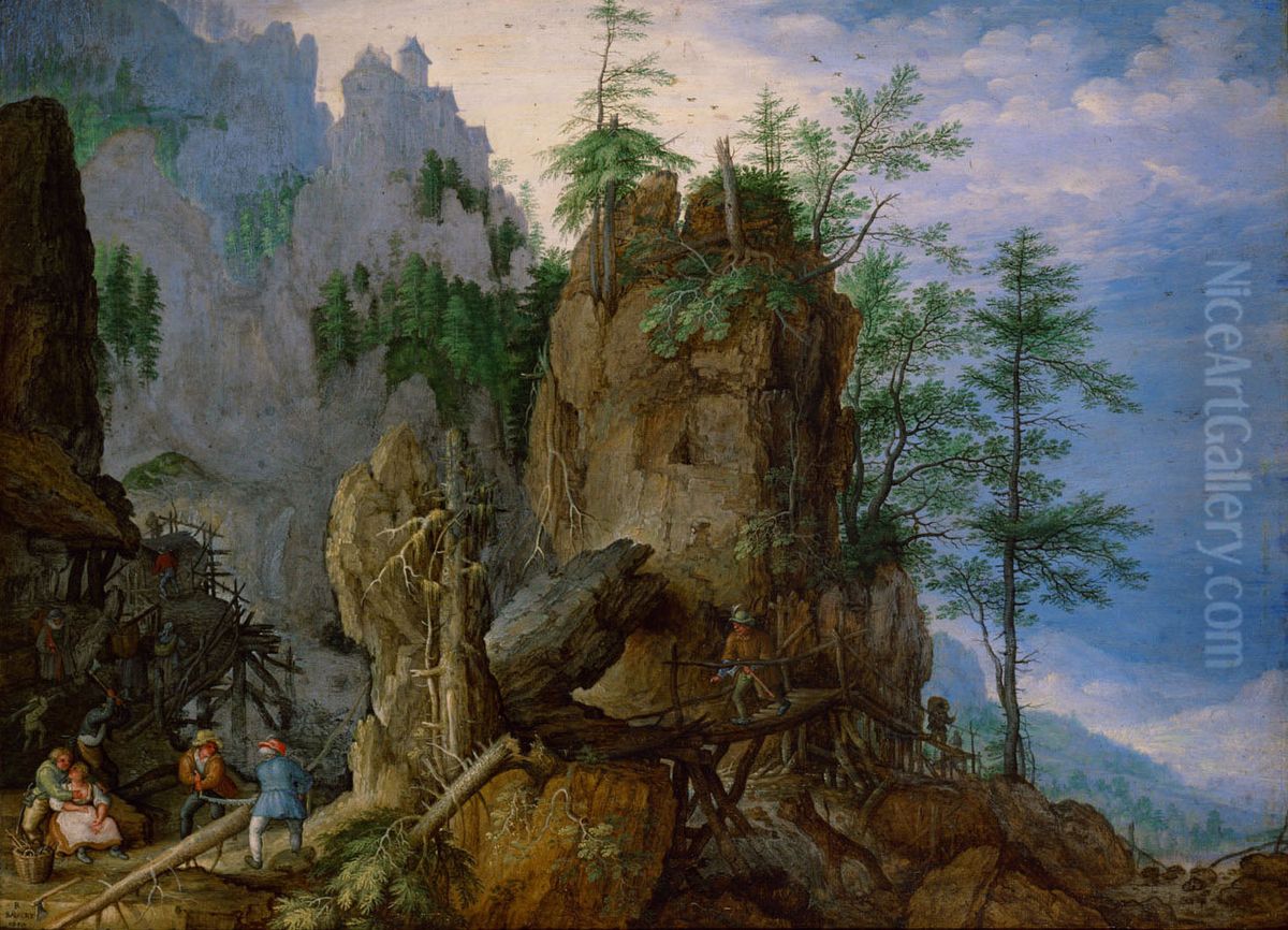 Gebirgslandschaft mit Holzfallern Oil Painting by Roelant Savery