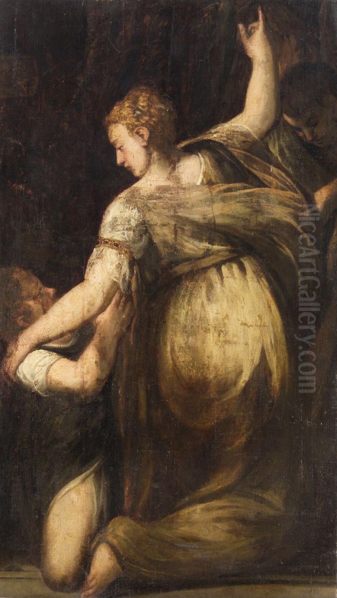 Kneeling Woman with Child Oil Painting by Andrea Schiavone