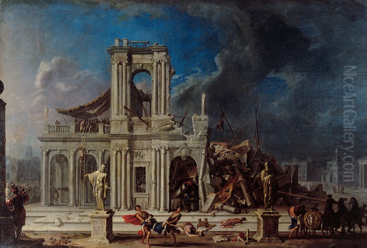 Samson's Revenge on the Philistines Oil Painting by Johann Heinrich Schonfeld