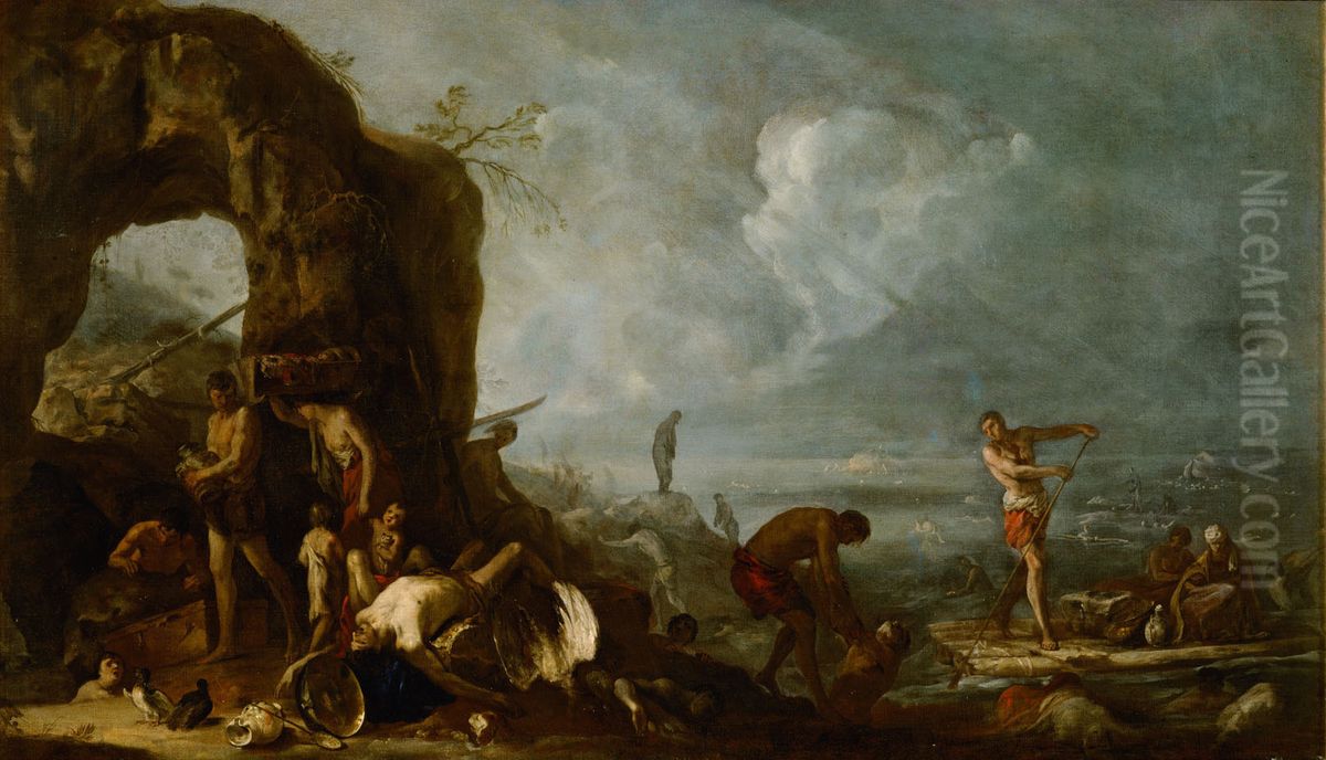 Flood Oil Painting by Johann Heinrich Schonfeld