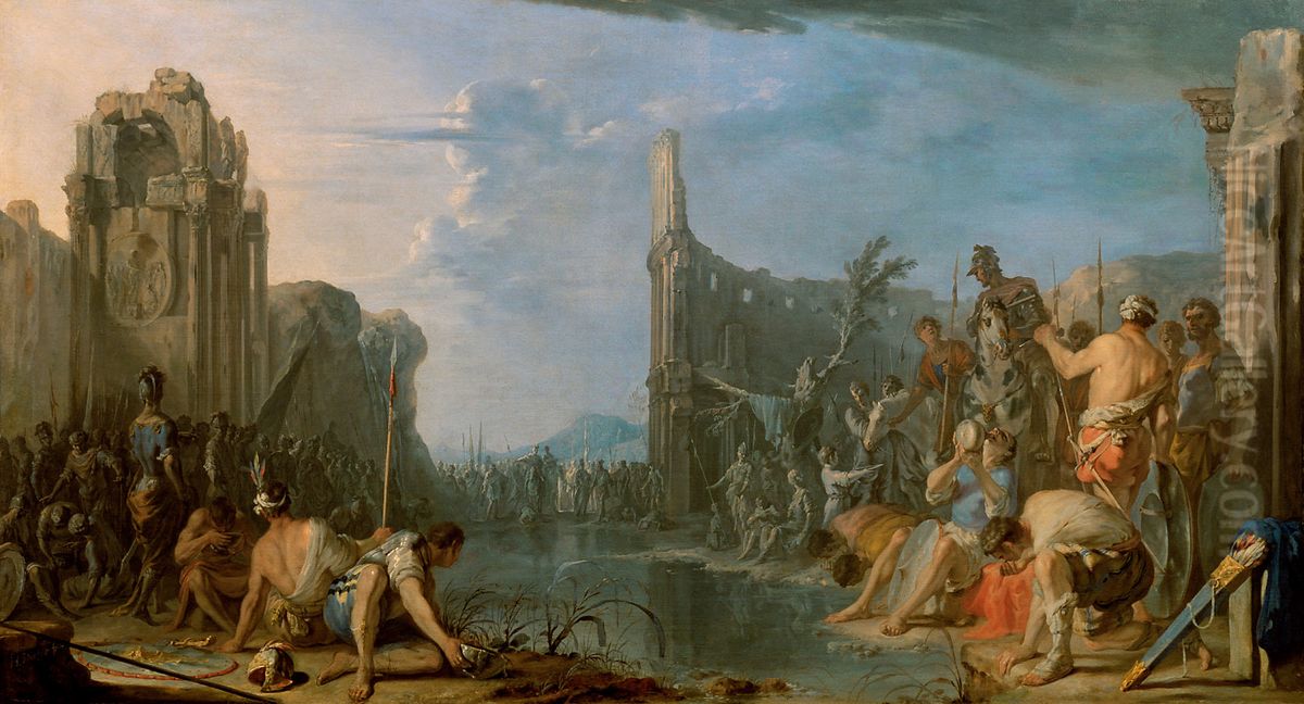 Gideon pruft sein Heer Oil Painting by Johann Heinrich Schonfeld