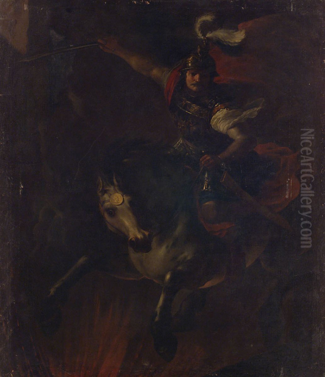 The Sacrificial Death of Marcus Curtius Oil Painting by Johann Heinrich Schonfeld