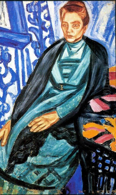 Portrait of Lady in Green Dress Oil Painting by Olga Rozanova