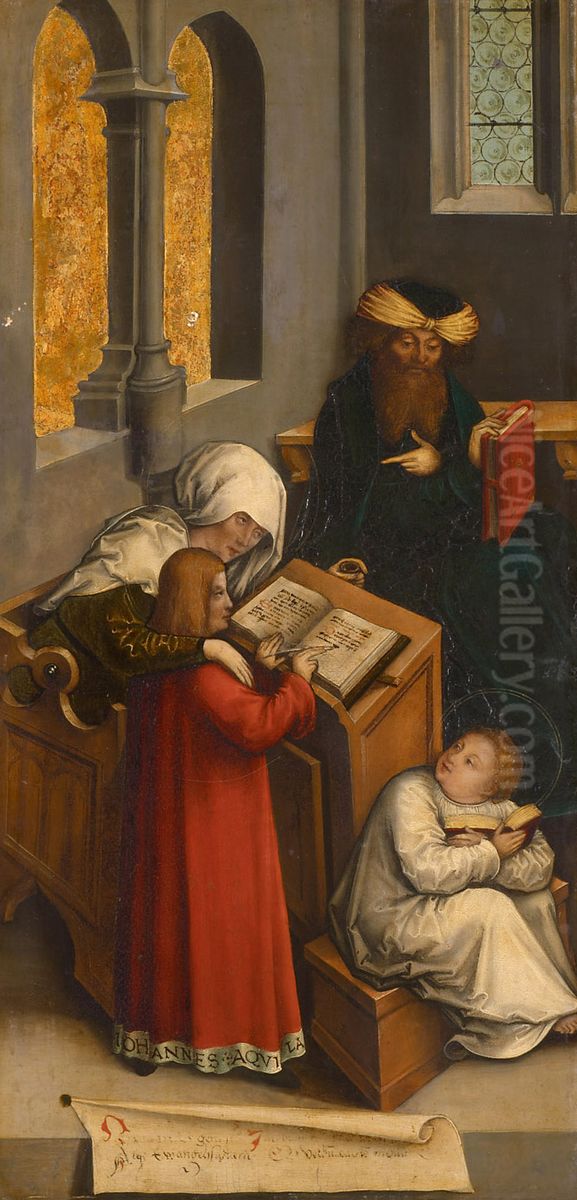 Johannes der Evangelist wird im Schreiben unterrichtet Oil Painting by Bernhard Strigel