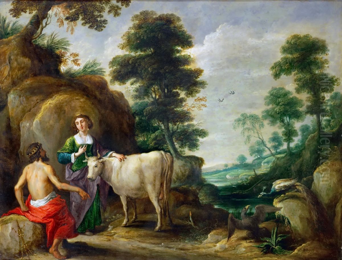 Io, transformed into a cow, is handed to Juno by Jupiter Oil Painting by David The Elder Teniers