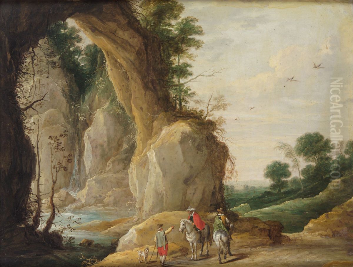 Landschaft mit Felsboden und zwei Reitern Oil Painting by David Teniers the Younger