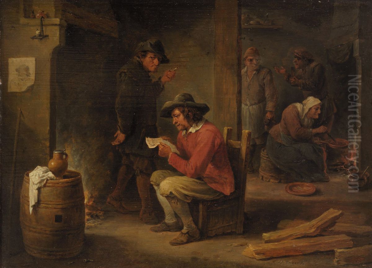 Bauernstube mit Zeitungsleser Oil Painting by David Teniers the Younger