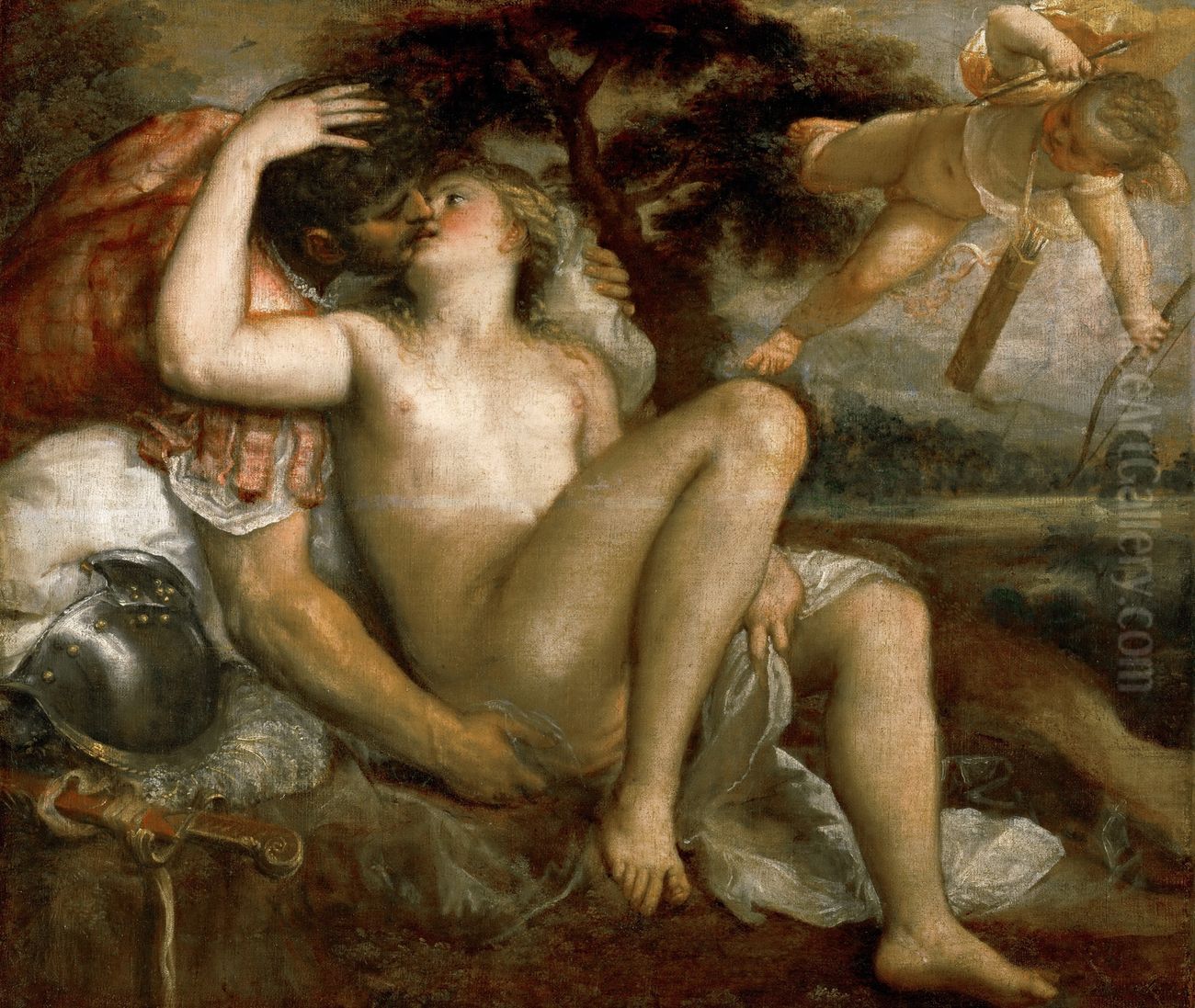 Mars, Venus und Amor Oil Painting by Titian