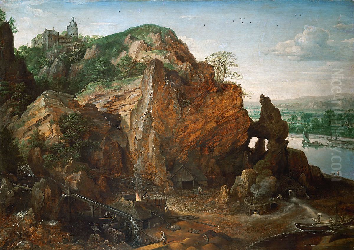 Maaslandschaft mit Bergwerk und Schmelzhutten Oil Painting by Lucas van Valckenborch