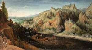 Maaslandschaft mit Bergwerk und Schmelzhutten