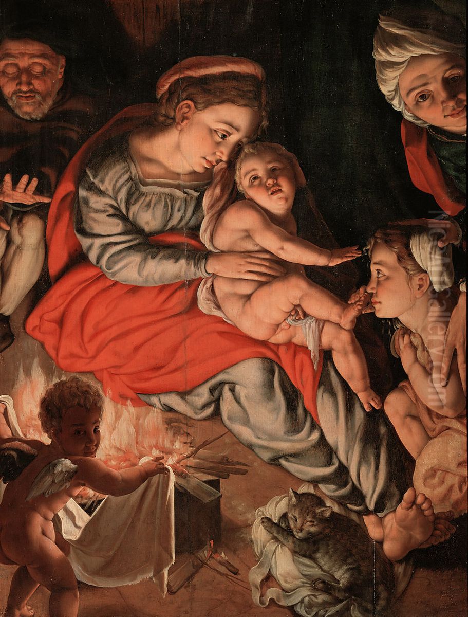 Holy Family at the fire Oil Painting by Jan Cornelisz Vermeyen