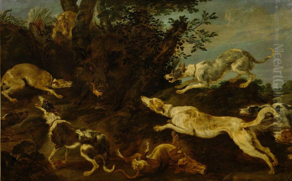Boar hunt Oil Painting by Paul de Vos Boar hunt Oil Painting by Paul de Vos