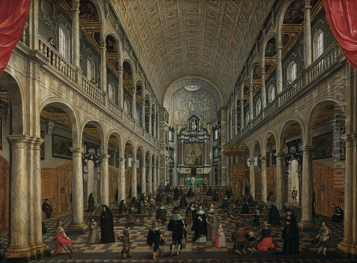 Inner view of the Jesuit church of Antwerp Oil Painting by Sebastiaen Vrancx