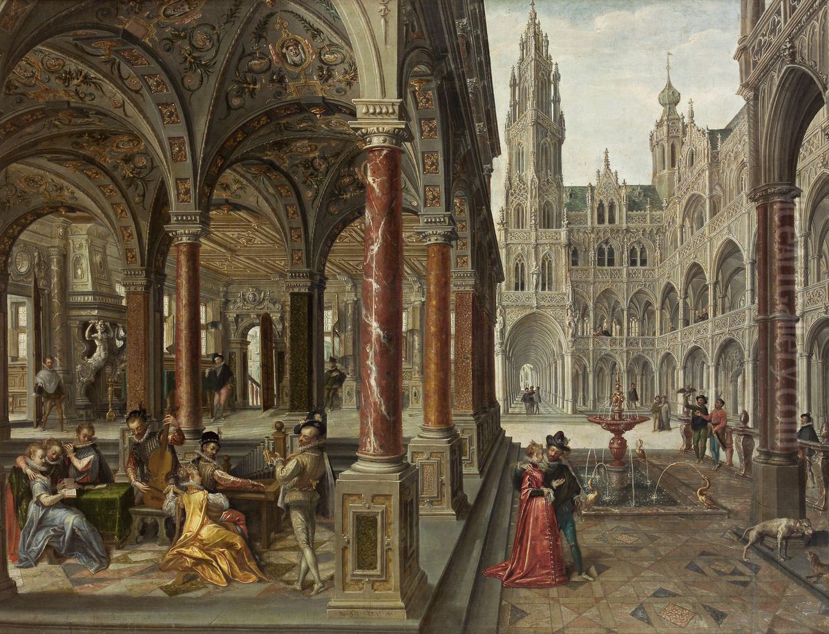 Palastarchitektur mit Musizierenden Oil Painting by Hans Vredeman de Vries