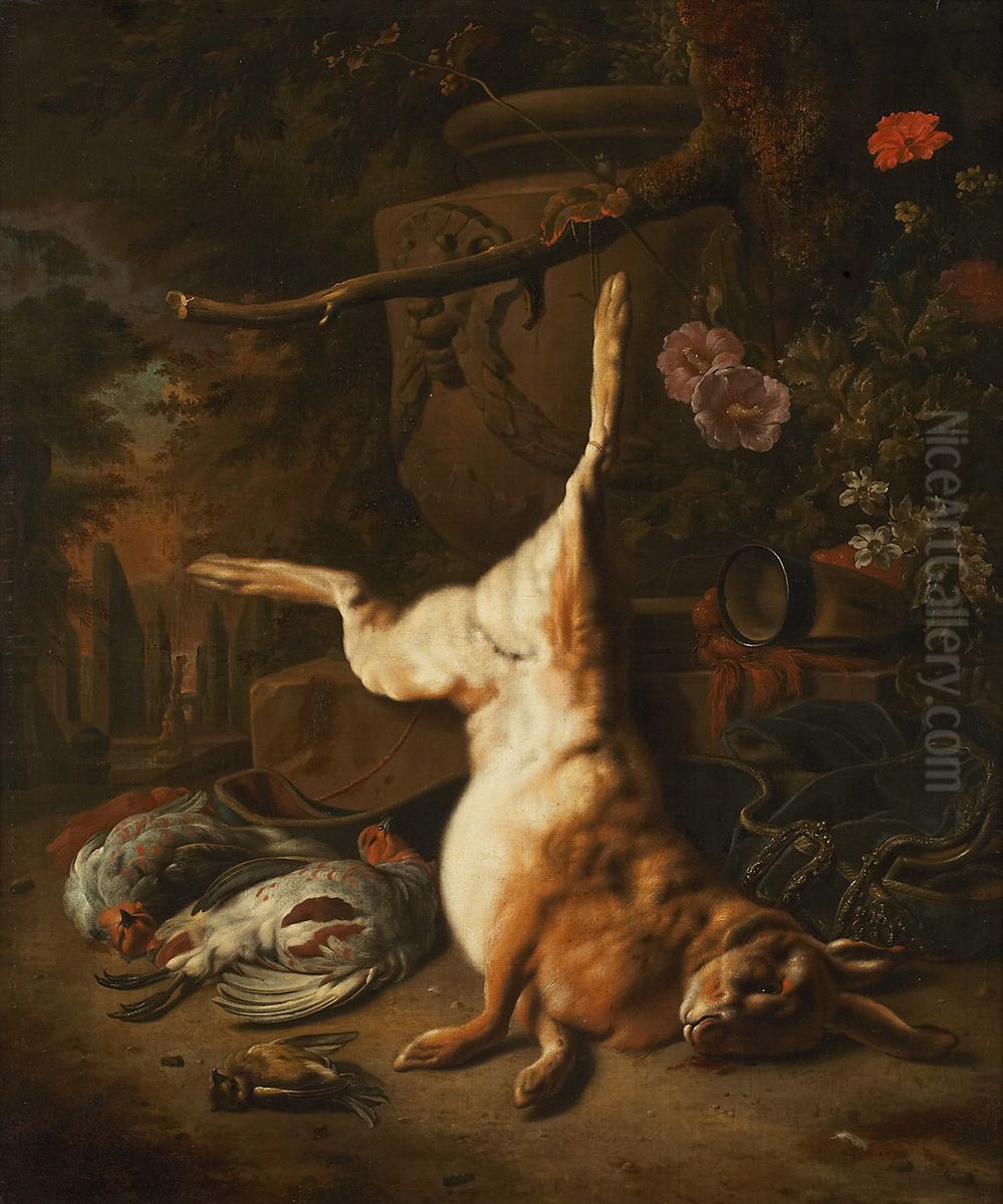 Still-life with dead hare in a park Oil Painting by Jan Weenix