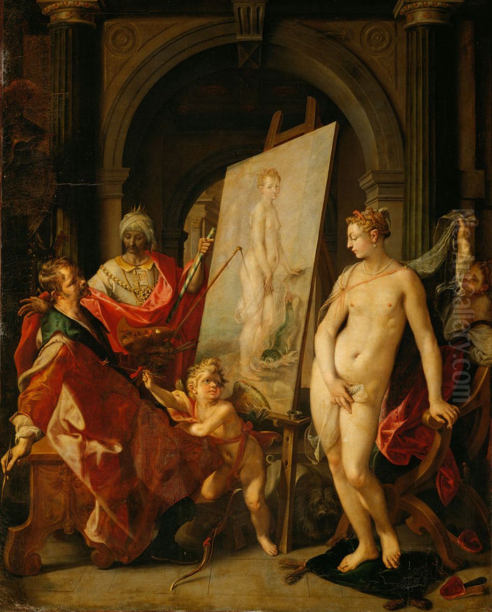 Apelles malt Kampaspe Oil Painting by Joos van Winghe