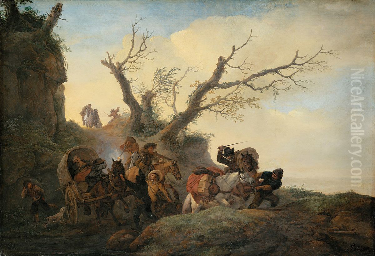 Robbers attacking Travellers Oil Painting by Philips Wouwerman