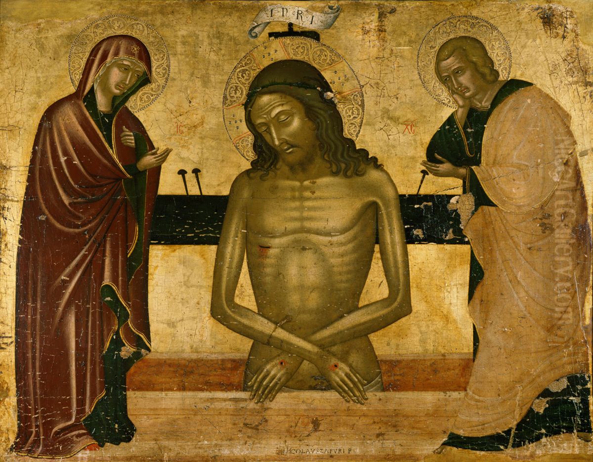 Christus als Schmerzensmann mit Maria und Johannes Oil Painting by Nikolaos Tzafouris