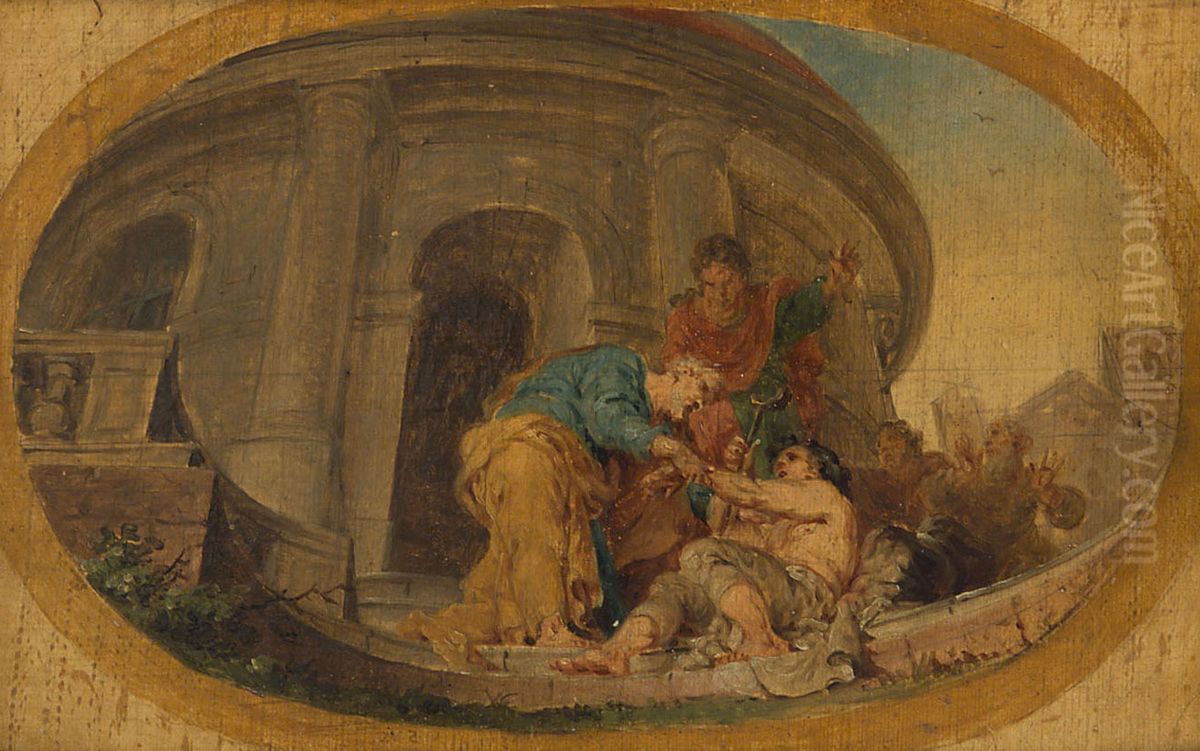 Petrus und Johannes heilen den Lahmgeborenen im Tempel Oil Painting by Januarius Zick