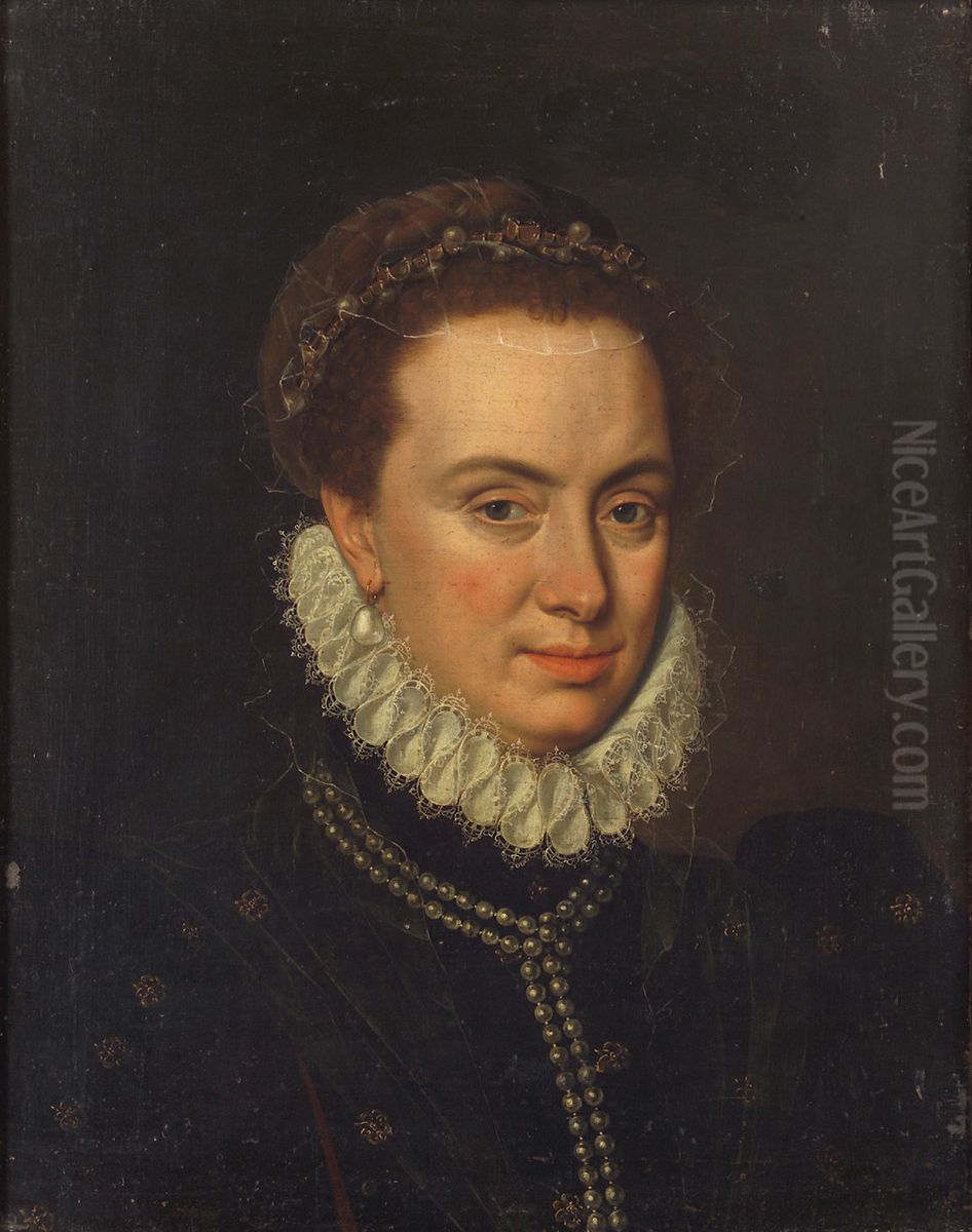 Margarete von Parma (1522-1586), Brustbild der etwa Vierzigjahrgen Oil Painting by Antonis Mor