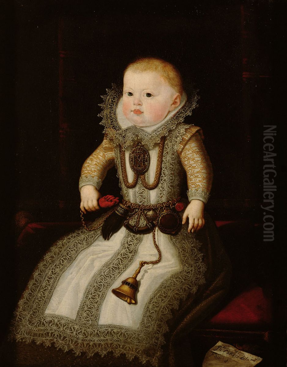 Infantin Maria Anna (1606-1646), Kaiserin, im Alter von 4 bis 5 Monaten, Bildnis in ganzer Figur Oil Painting by Juan Pantoja de la Cruz