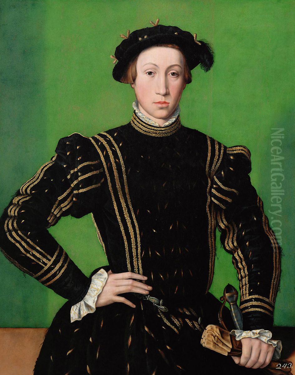 Kaiser Maximilian II. (1527-1576), Bildnis in halber Figur als etwa Siebzehnjahriger Oil Painting by William Scrots