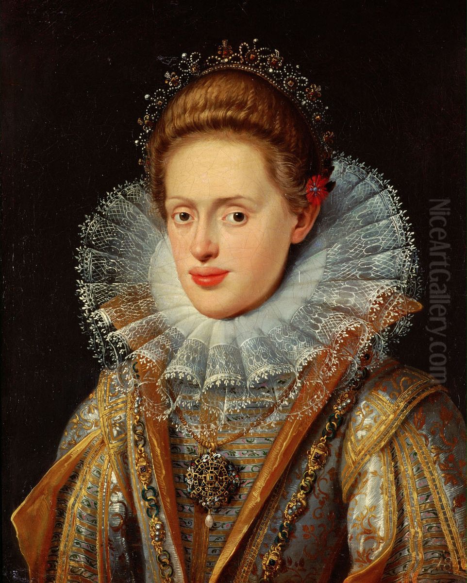 Erzherzogin Anna (1585-1618), Gemahlin von Kaiser Matthias und Tochter von Erzherzog Ferdinand II., Landesfurst von Tirol; Brustbild Oil Painting by Frans Pourbus the younger