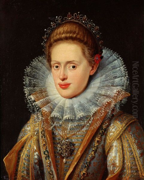 Erzherzogin Anna (1585-1618), Gemahlin von Kaiser Matthias und Tochter von Erzherzog Ferdinand II., Landesfurst von Tirol; Brustbild Oil Painting by Frans Pourbus the younger