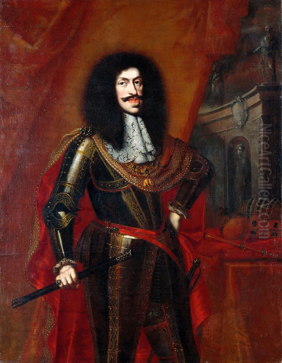 Kaiser Leopold I. (1640-1705) im Harnisch mit Feldherrnstab, Dreiviertelportrat Oil Painting by Benjamin Block