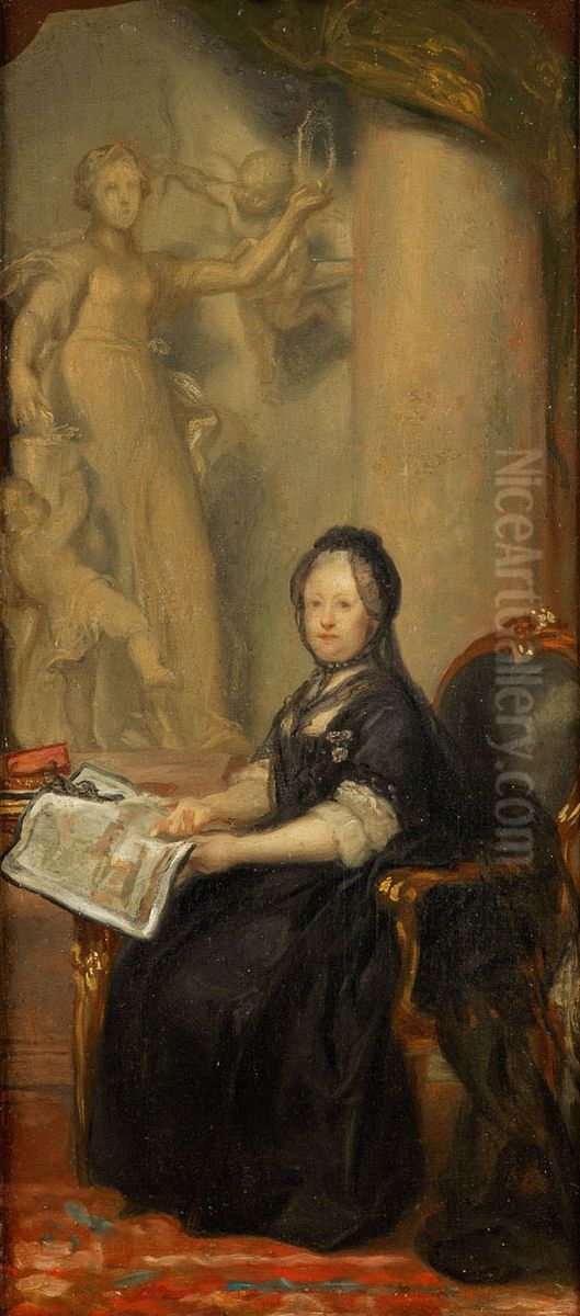 Kaiserin Maria Theresia (1717-1780) with the Statue of the Friedens Oil Painting by Anton von Maron