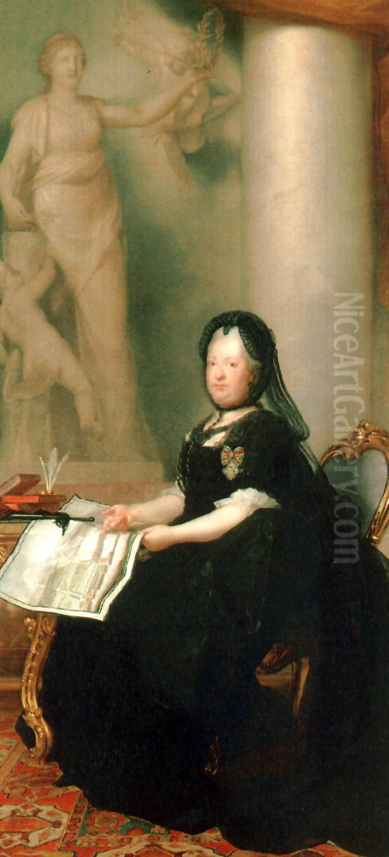Kaiserin Maria Theresia (1717-1780) mit der Statue des Friedens Oil Painting by Anton von Maron