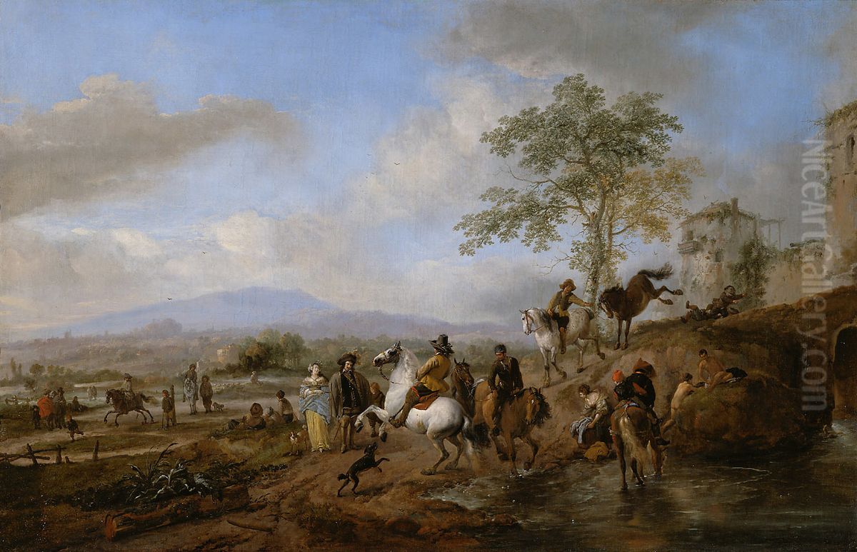 Reitschule und Pferdeschwemme Oil Painting by Philips Wouwerman