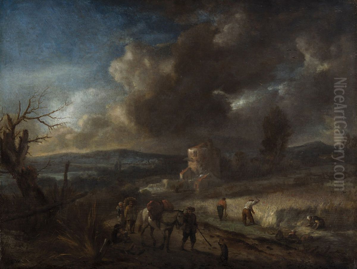 Landschaft mit Kornernte Oil Painting by Philips Wouwerman