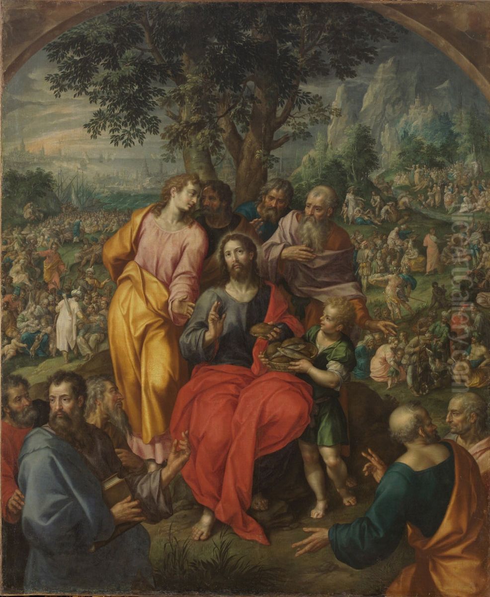 Feeding Of Five Thousand Oil Painting by Hendrick De Clerck